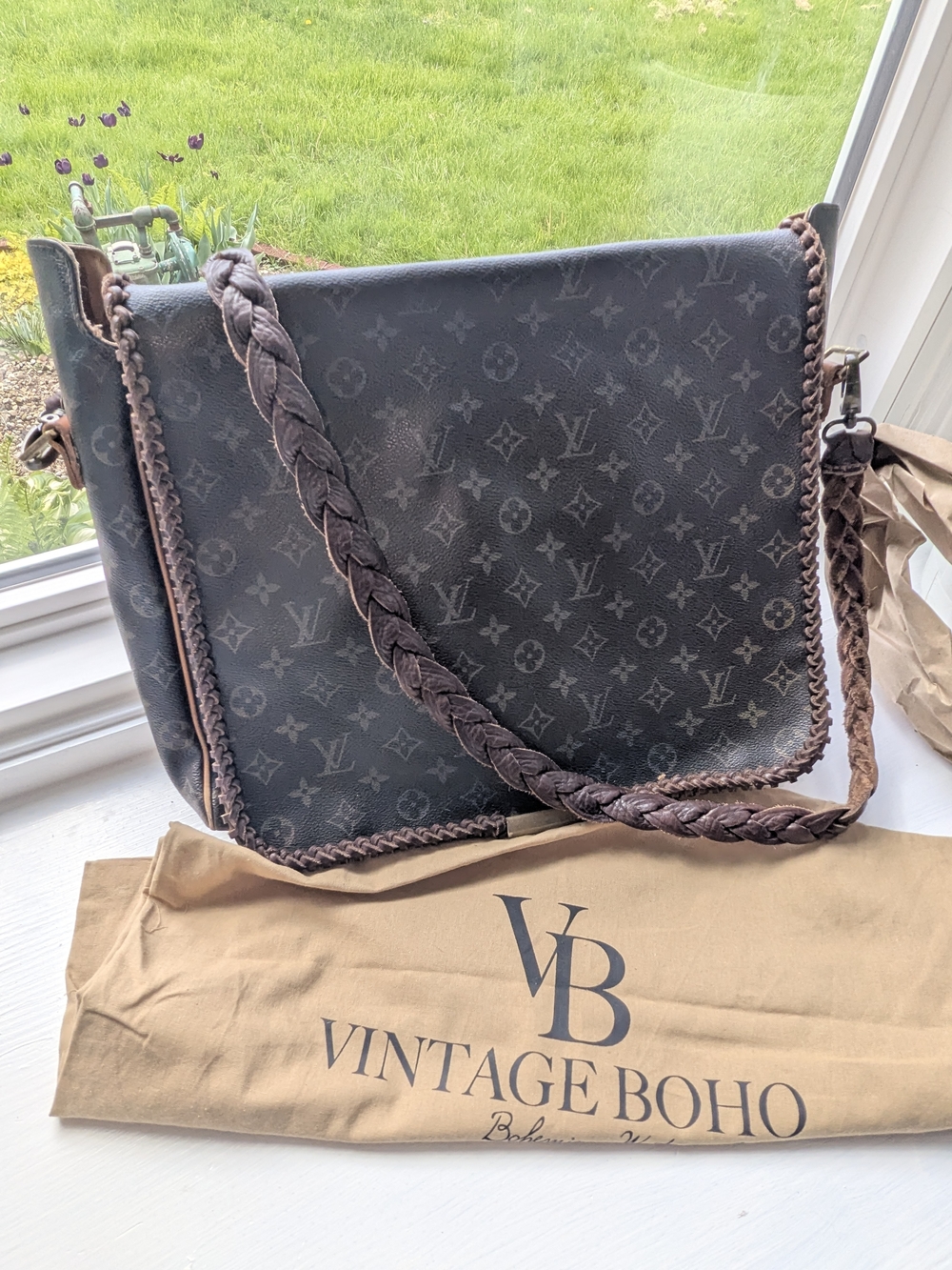 Louis Vuitton Brown Monogram Crossbody Messenger Bag With Braided Leather Trim